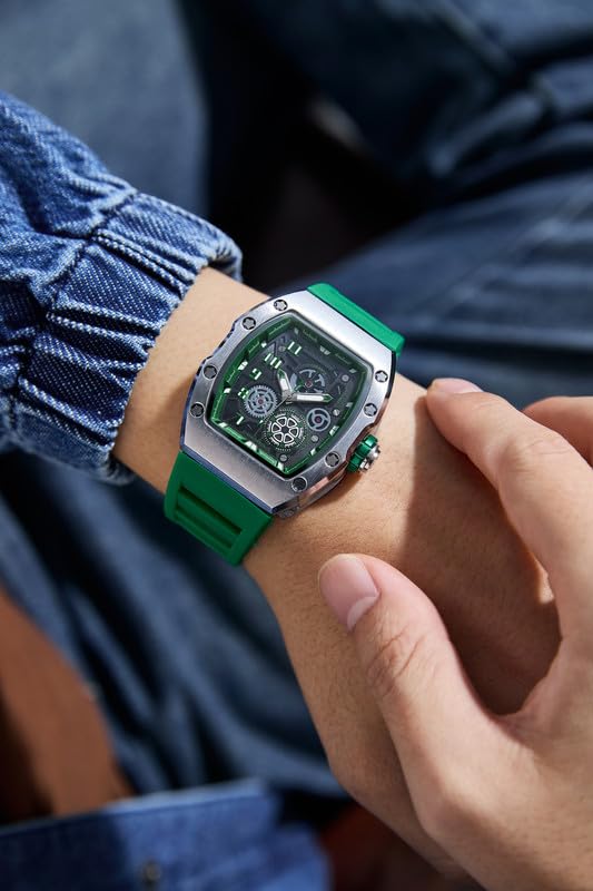 Giordano Square Analog Casual Sporty Watch for Men – Mechanical-Inspired Design dial, Quartz Movement, Silicon Strap and Date Display Function