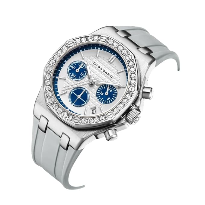 Giordano Chronograph Watch for Women | Stainless Steel Case, Crystal Bezel | Modern & Stylish Timepiece with Comfortable Silicone Strap