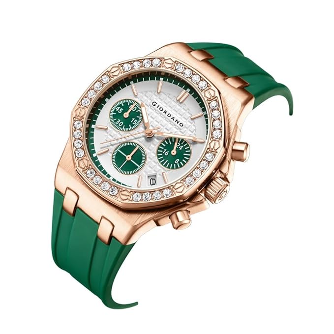 Giordano Chronograph Watch for Women | Stainless Steel Case, Crystal Bezel | Modern & Stylish Timepiece with Comfortable Silicone Strap
