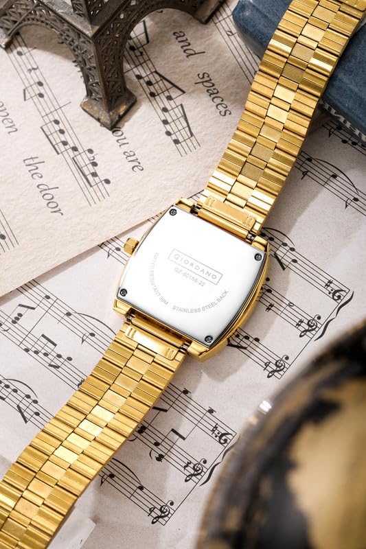 Giordano Square Analog Watch for Men – Sunray Gloss Dial with Crystal Hour Markers, Date Display & Stainless Steel Strap – Stylish Luxury Timepiece