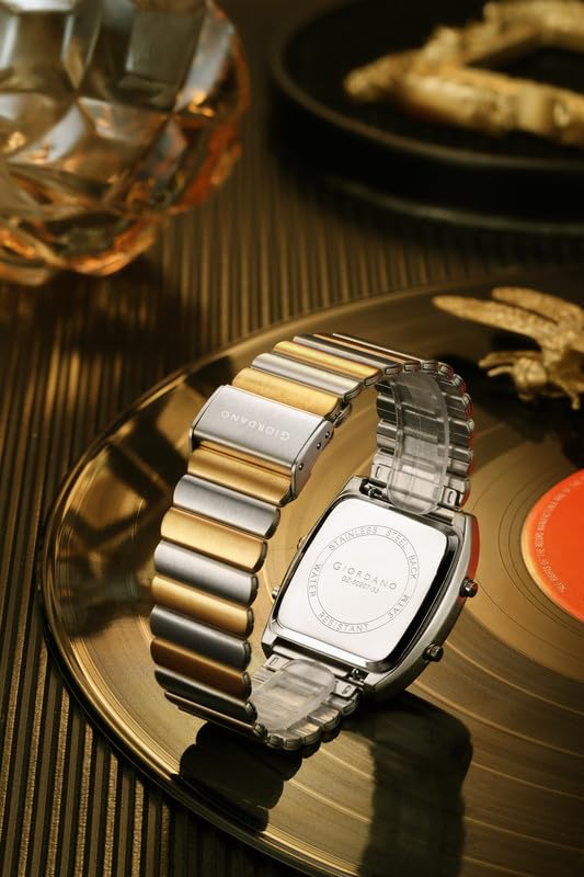 Giordano Analog Digital Watch for Men with Square Dial, Day Function, Stainless Steel Strap