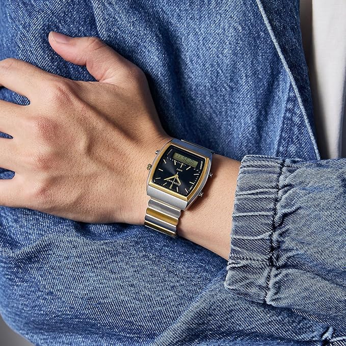 Giordano Analog Digital Watch for Men with Square Dial, Day Function, Stainless Steel Strap