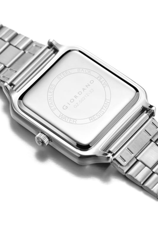 Giordano Analog Watch for Men with Square Textured Dial, Roman Numerals, Quartz Movement and Stainless Steel Strap