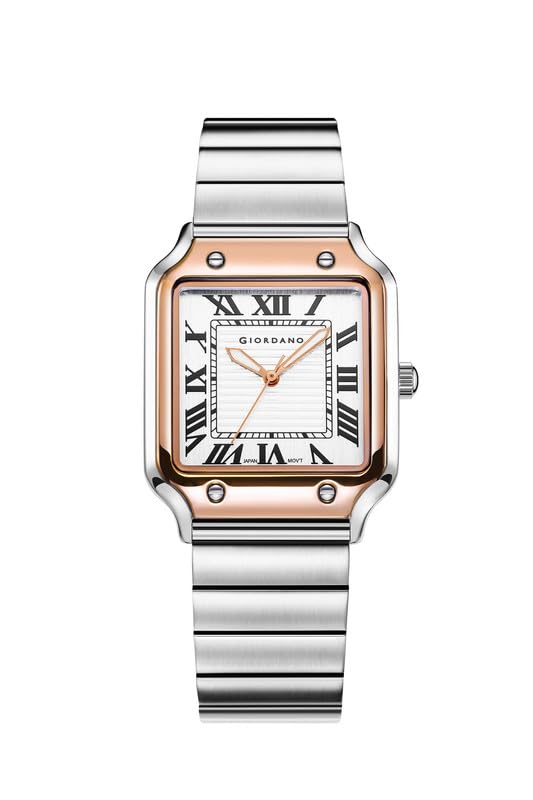 Giordano Analog Watch for Men with Square Textured Dial, Roman Numerals, Quartz Movement and Stainless Steel Strap