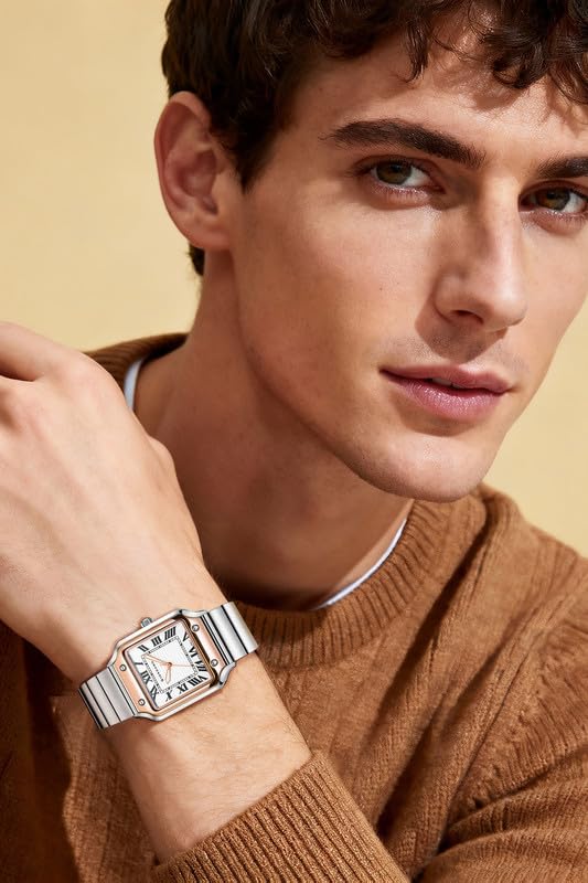 Giordano Analog Watch for Men with Square Textured Dial, Roman Numerals, Quartz Movement and Stainless Steel Strap