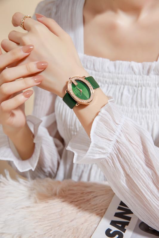 Giordano Monogram Watch for Women with Elegant Oval Shape Dial ,crystal bezel, Quartz Movement and Leather Strap