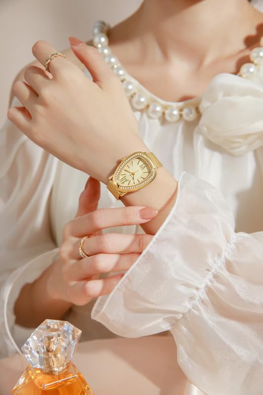 GIORDANO Elegant Analog Watch for Women | Textured Teardrop Dial, Crystal-Studded Oval Case Bezel & Stainless Steel Mesh Strap