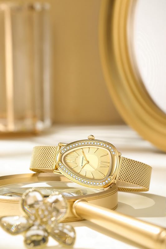 GIORDANO Elegant Analog Watch for Women | Textured Teardrop Dial, Crystal-Studded Oval Case Bezel & Stainless Steel Mesh Strap