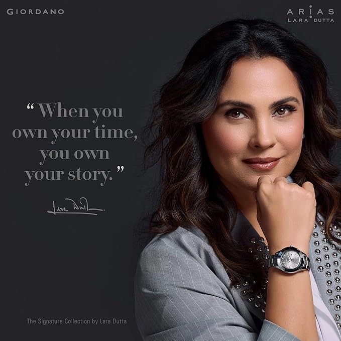 Giordano Arias Lara Dutta Signature Collection Analog Quartz Watch for Women Round Sunray Dial Crystal Hour Markers, Date Display & Stainless Steel Strap