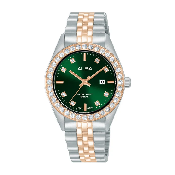 Crystal Bezel With Green Dial Women's Quartz Watch