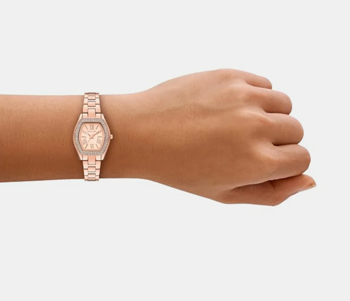 Petite Chelsea Pave Women Quartz Rose Gold Dial Analog Stainless Steel Watch