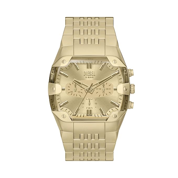 Diesel Spiked Cushion Gold Quartz Stainless Steel Watch