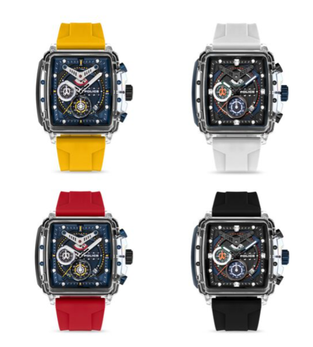 Police Quartz Chronograph Blue Dial Multicoloured Color Silicone Strap Watch For Men