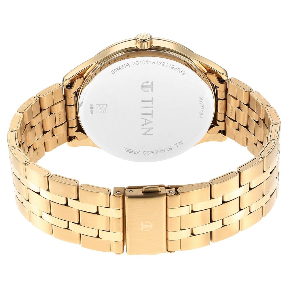 Titan Opulent LII Quartz Analog with Day & Date Green Dial Gold Stainless Steel Strap Watch for Men