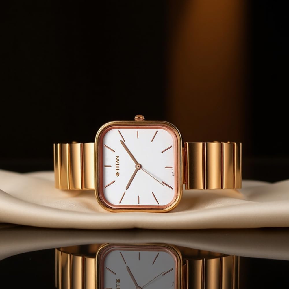 Titan Purple Stackables Quartz Analog White Dial Rose Gold Stainless Steel Strap Watch for Women