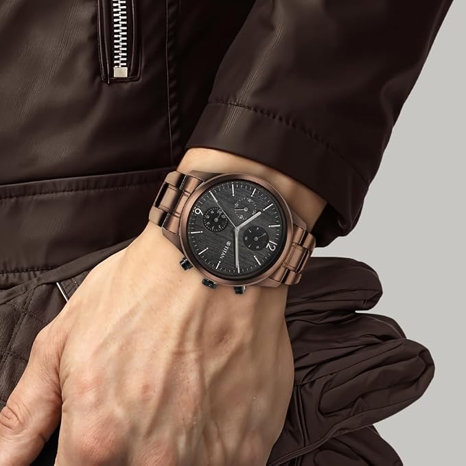 Titan Neo Splash Quartz Multifunction Anthracite Dial Brown Stainless Steel Strap Watch for Men