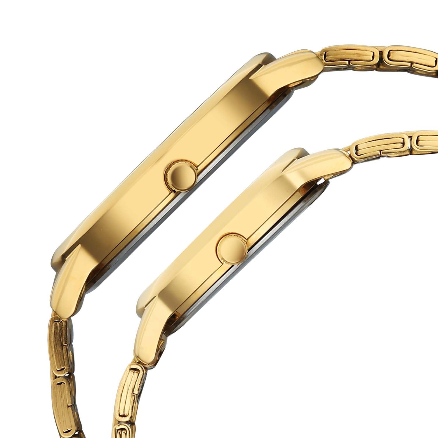 Titan Bandhan Eternal Pair Analog with Date and Green Dial Yellow Gold Stainless Steel Strap Watch for Couples