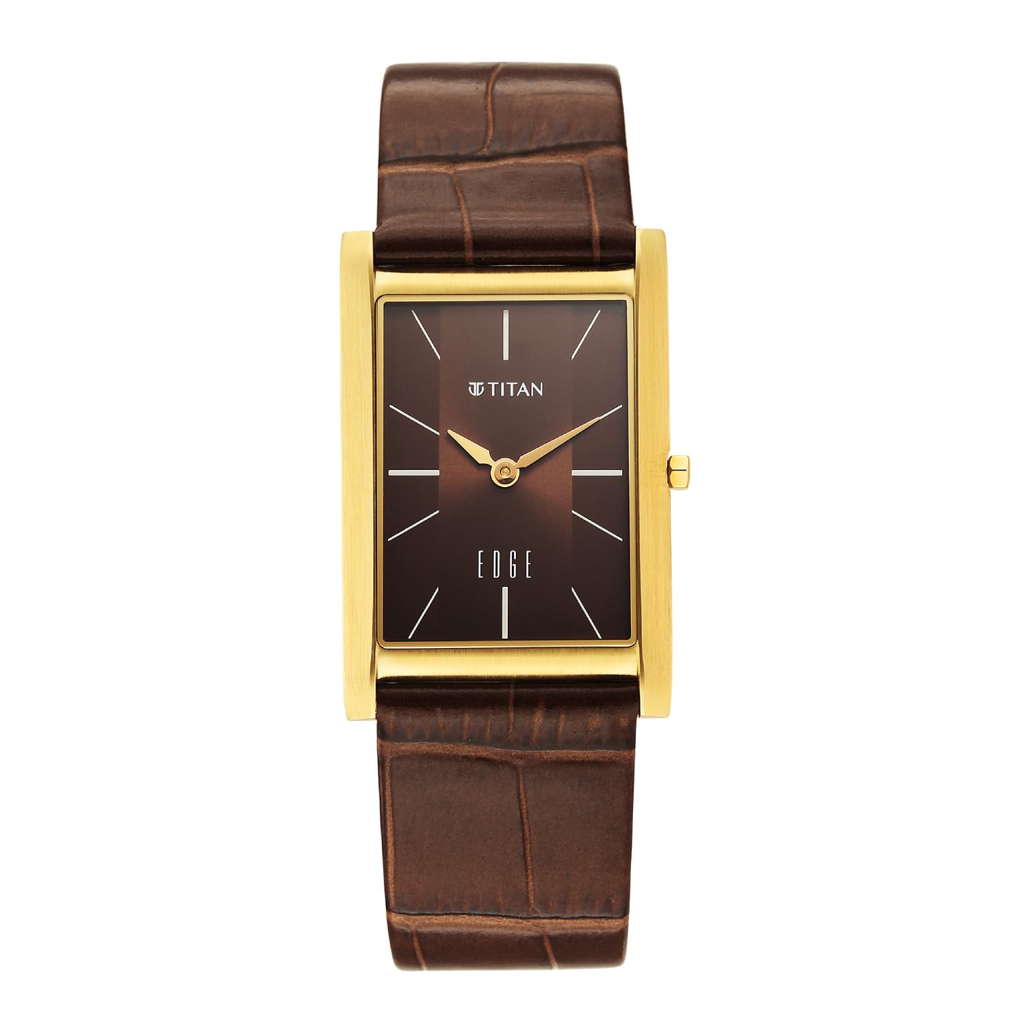 Titan Edge Monture Quartz Analog with Brown Dial Gold Leather Strap Watch for Men