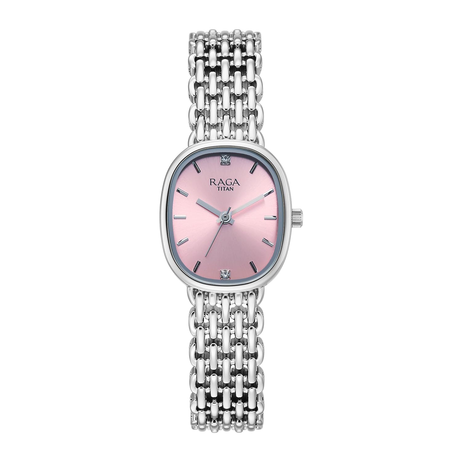 itan Raga Spotlight with Quartz Analog Pink Dial Silver Brass Strap Watch for Women