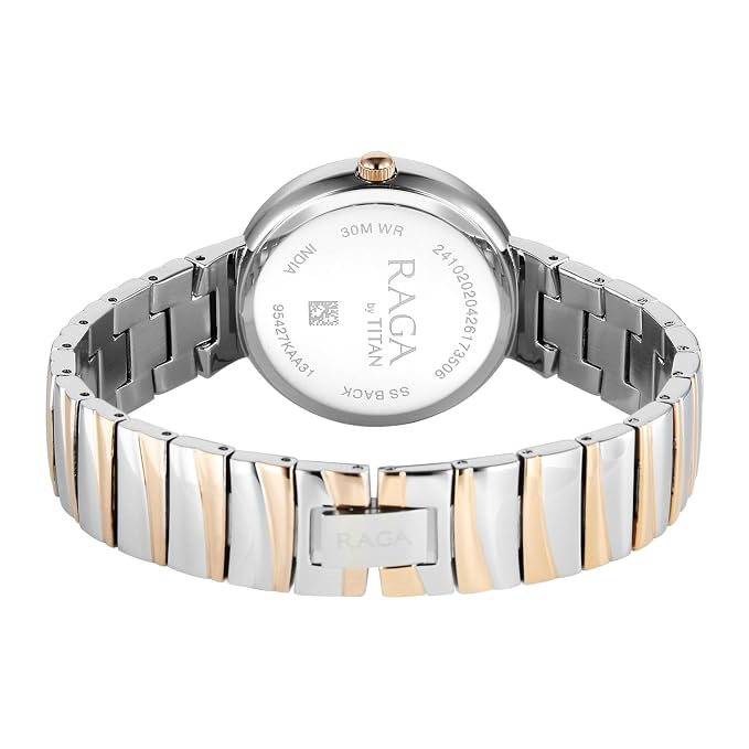 Titan Raga Spotlight 2.0 Quartz Analog 3Hands Display Silver Dial IPRG+Steel Look Color Strap Watch for Women