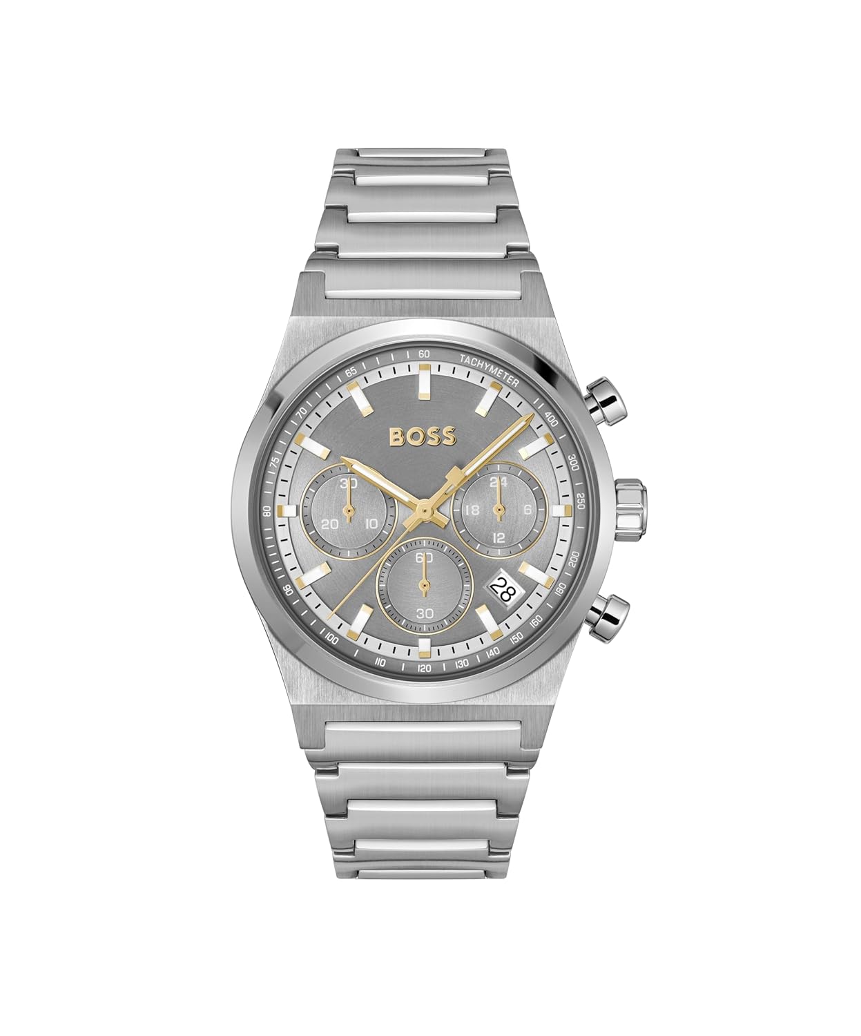 BOSS Candor Chrono Qtz Fashion Chrono Grey Round Dial Men's Watch|Stainless Steel Material|Silver Color Band