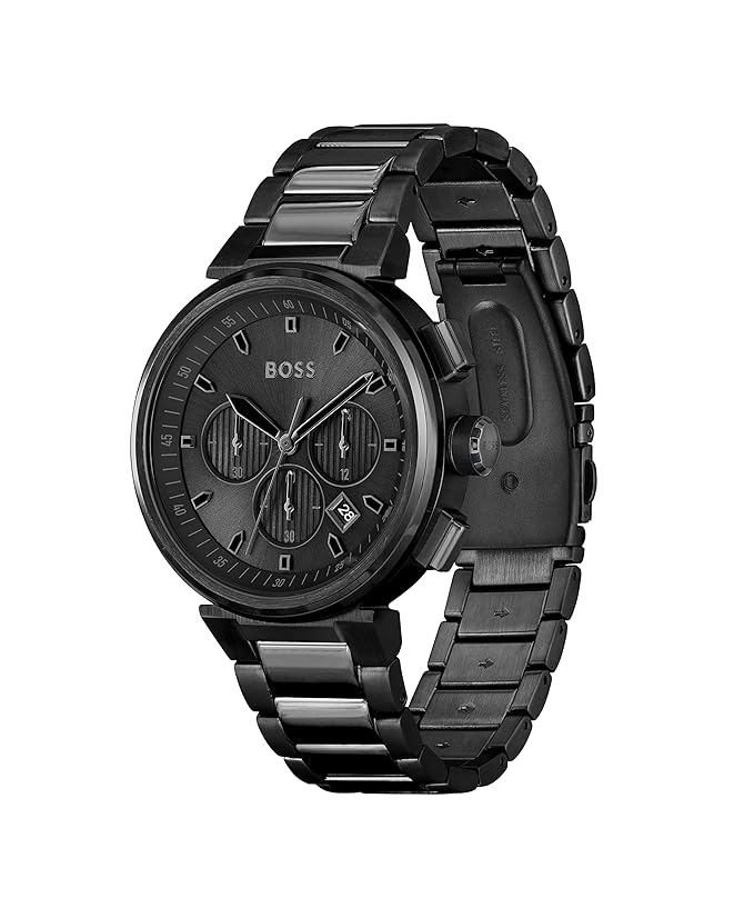 Boss One Qtz Fashion Chrono Black Dial Men's Watch|Ionic Plated Steel Material|Black Color Band