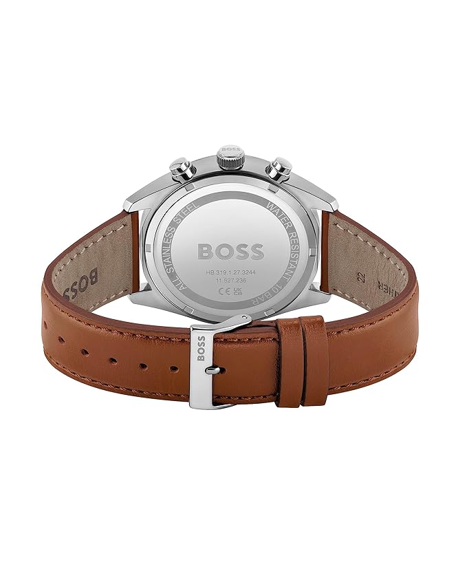 Hugo Boss Champion Leather Analog Men's Watch-White Dial Brown Coloured Strap