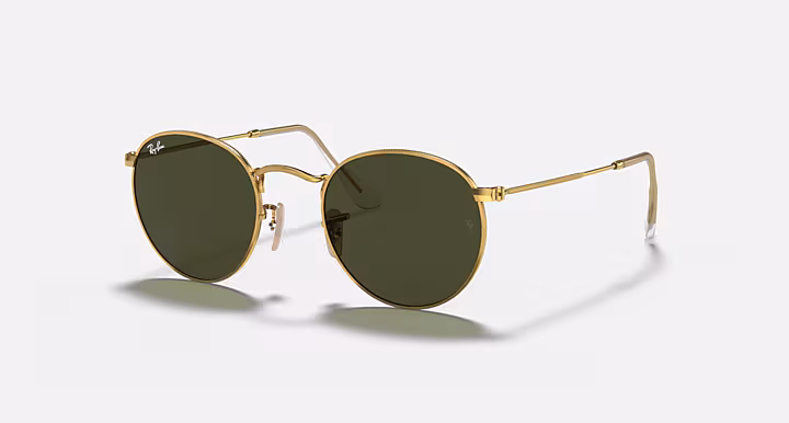 Rayban ROUND METAL Sunglasses in Arista Gold and G-15 Green