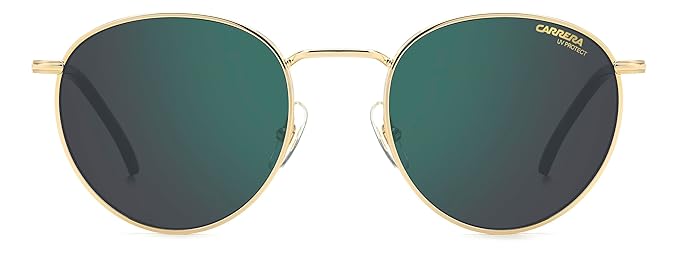Carrera|Gold Full Frame Round Sunglasses|100% UV Protected (Uv 400) Green Reflector Mirror Lens|Men's & Women's|