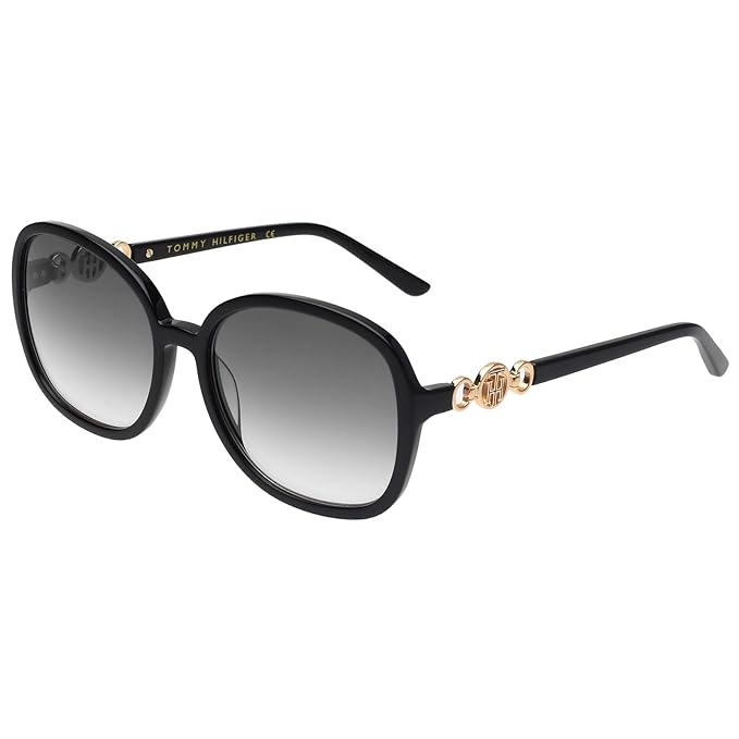 Tommy Hilfiger|Black Full-rim Frame Oval Sunglasses|100% UV Protected (Uv 400) Grey Gradient Faded Lens|Women's