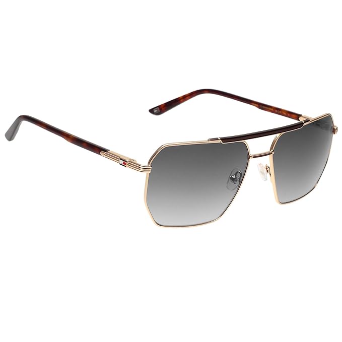 Tommy Hilfiger|Gold Full-rim Frame Square Sunglasses|100% UV Protected (Uv 400) Grey Gradient Faded Lens|Men's