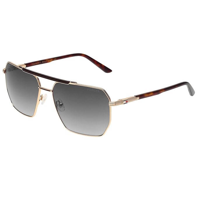 Tommy Hilfiger|Gold Full-rim Frame Square Sunglasses|100% UV Protected (Uv 400) Grey Gradient Faded Lens|Men's