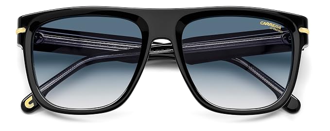 Carrera|Black Full Frame Square Sunglasses|100% UV Protected (Uv 400) Blue Gradient Faded Lens|Men's|Large